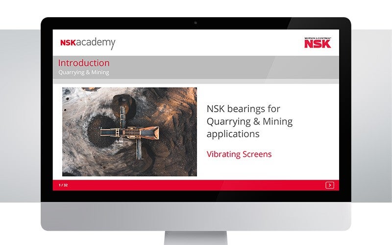NSK academy, Vibrating screen, Desktop Online training module for vibrating screens now available at NSK academy