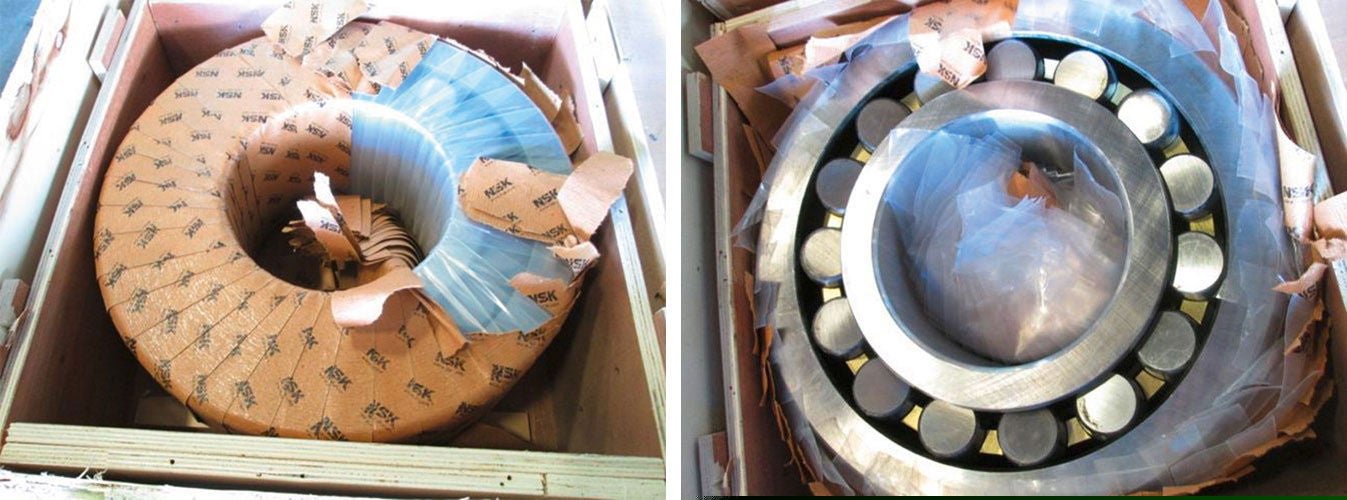 Counterfeit Bearing and Wrapping Both of these bearing products are counterfeit, showing incorrect packaging (left) and no markings (right)